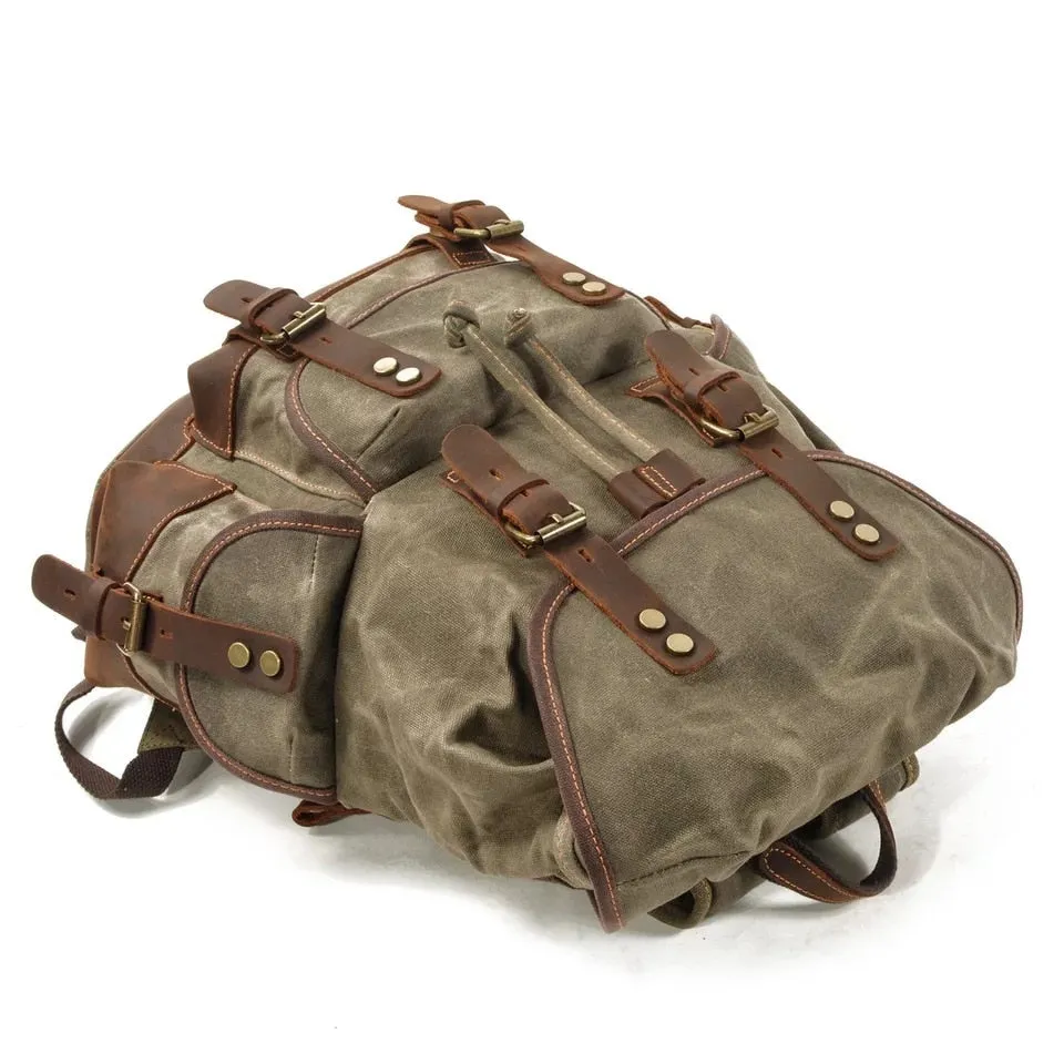 WOHENRED Large Capacity Leather Canvas Backpacks For Men School Bags Vintage Waterproof