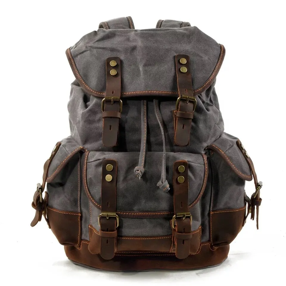 WOHENRED Large Capacity Leather Canvas Backpacks For Men School Bags Vintage Waterproof