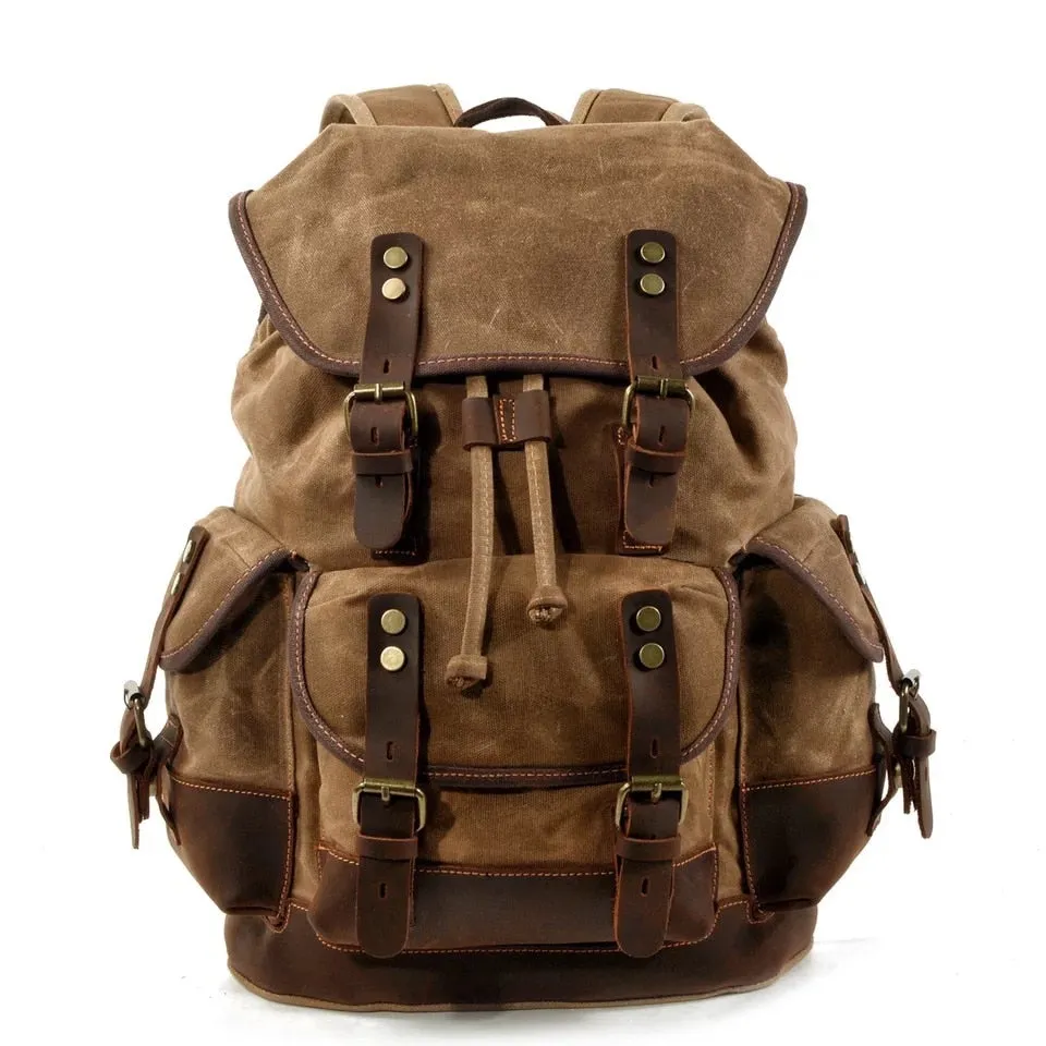 WOHENRED Large Capacity Leather Canvas Backpacks For Men School Bags Vintage Waterproof