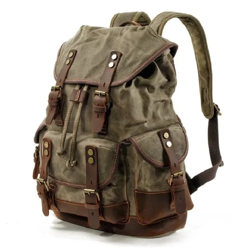 WOHENRED Large Capacity Leather Canvas Backpacks For Men School Bags Vintage Waterproof