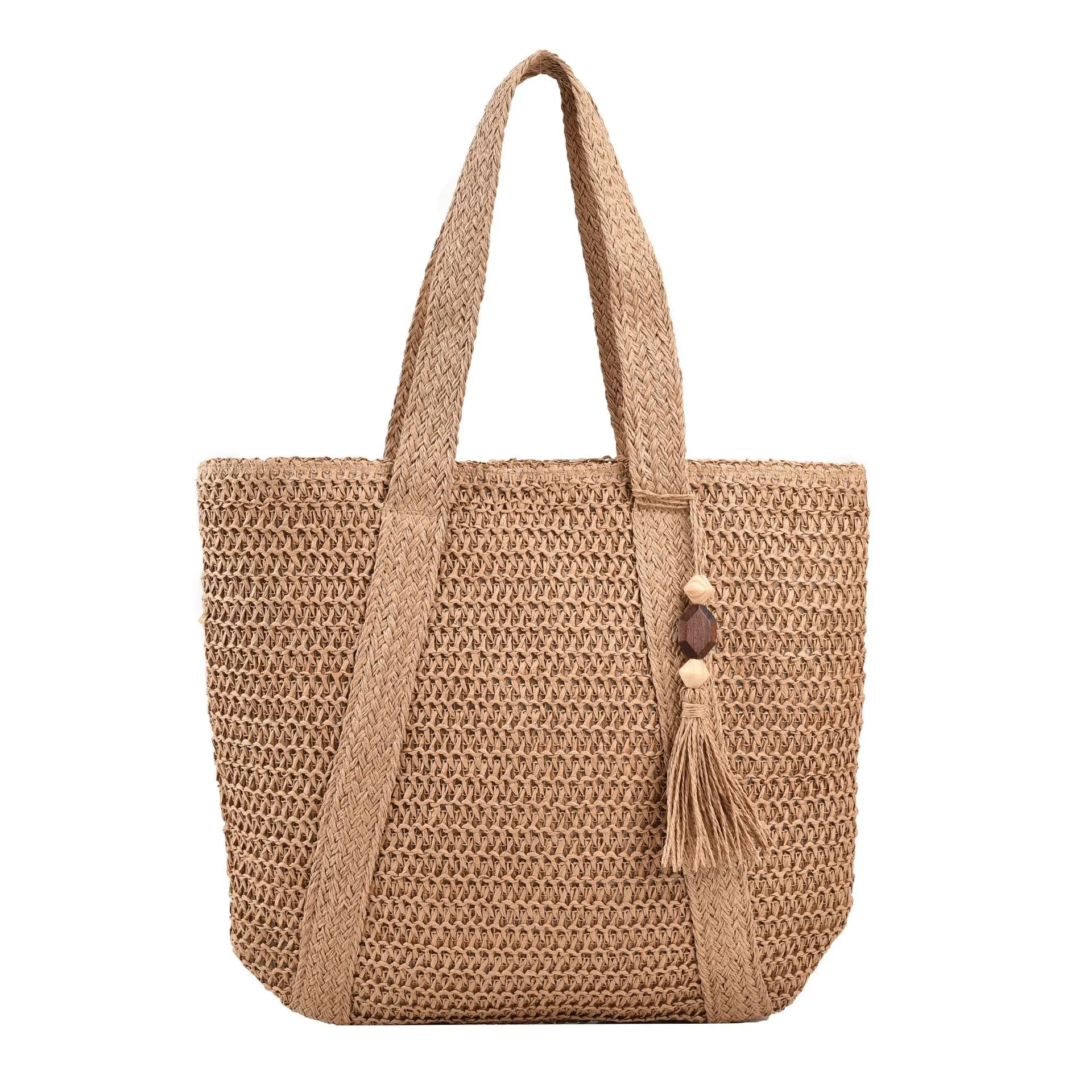 Women’s Large Capacity Straw Beach Tote with Tassel