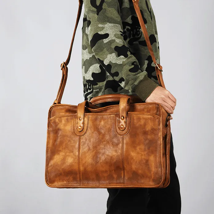 Woosir Vintage Leather Briefcase Fit 16" 17" Laptop