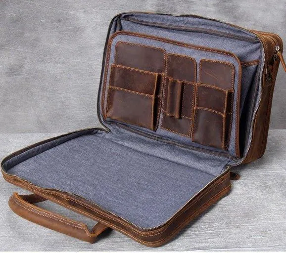Woosir Vintage Leather Briefcase Fit 16" 17" Laptop