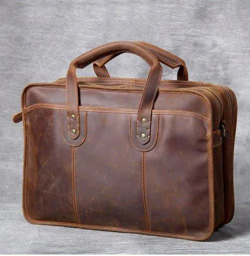 Woosir Vintage Leather Briefcase Fit 16" 17" Laptop