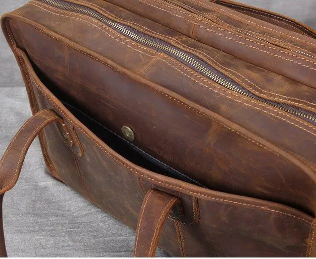 Woosir Vintage Leather Briefcase Fit 16" 17" Laptop