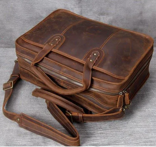 Woosir Vintage Leather Briefcase Fit 16" 17" Laptop