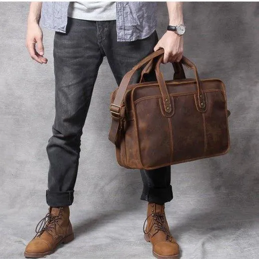 Woosir Vintage Leather Briefcase Fit 16" 17" Laptop
