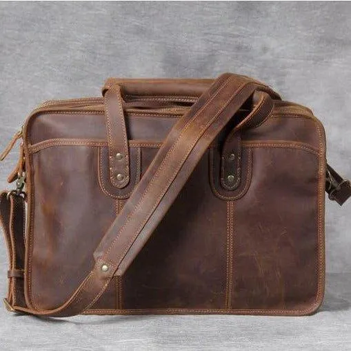 Woosir Vintage Leather Briefcase Fit 16" 17" Laptop