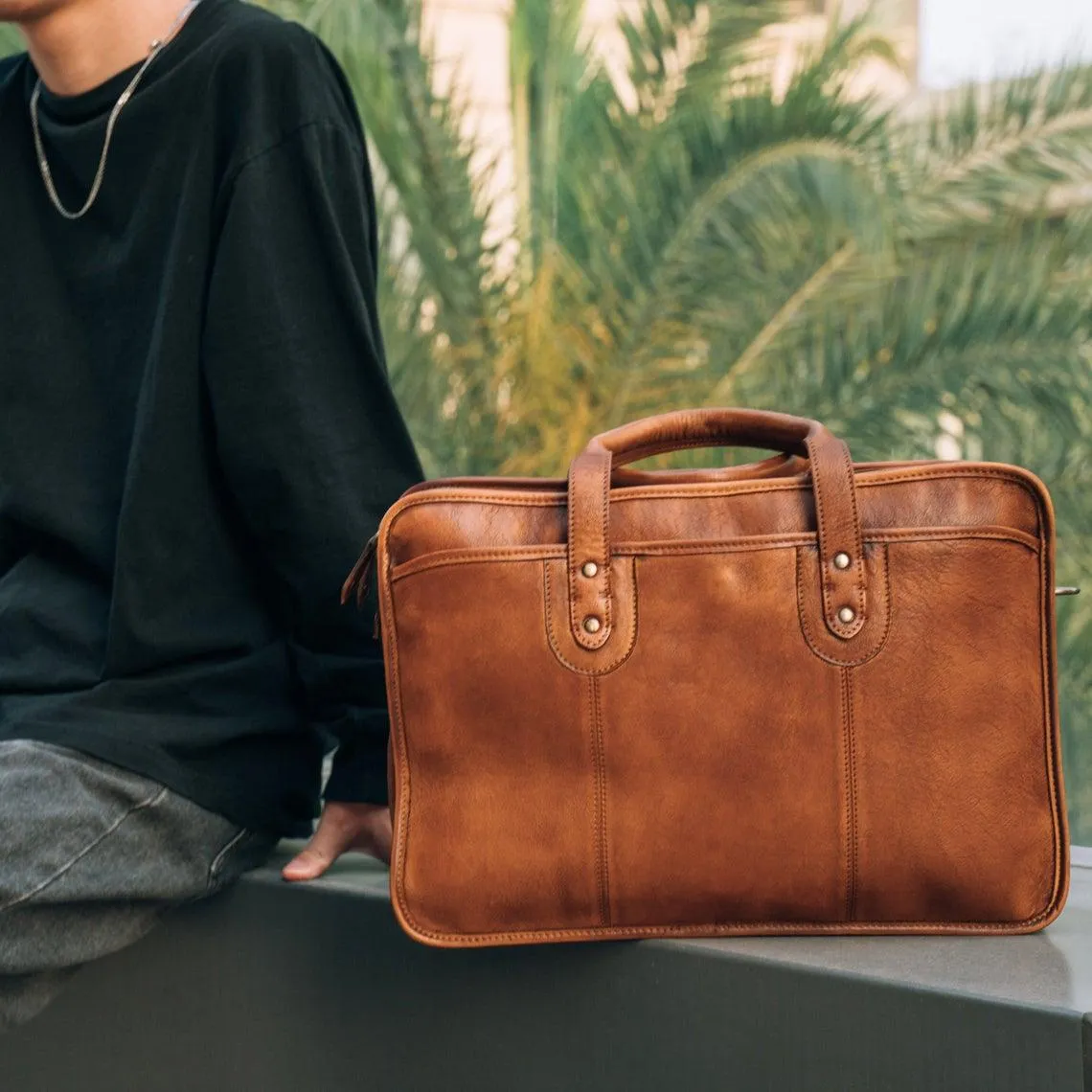 Woosir Vintage Leather Briefcase Fit 16" 17" Laptop
