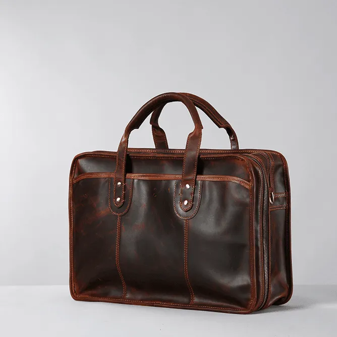 Woosir Vintage Leather Briefcase Fit 16" 17" Laptop