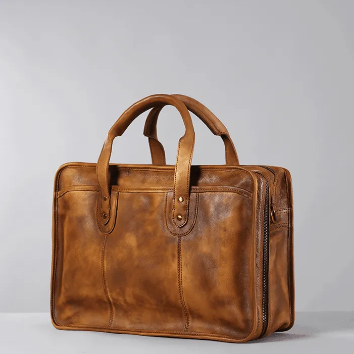Woosir Vintage Leather Briefcase Fit 16" 17" Laptop