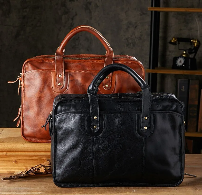 Woosir Vintage Leather Briefcase Fit 16" 17" Laptop