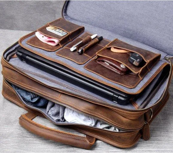 Woosir Vintage Leather Briefcase Fit 16" 17" Laptop